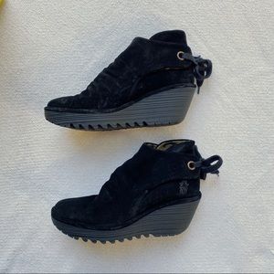 New FLY London black suede booties YEBI 39